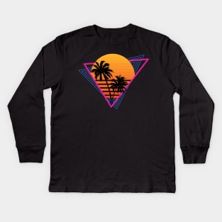 Retro Synthwave Inspired 80s Triangle Design Kids Long Sleeve T-Shirt